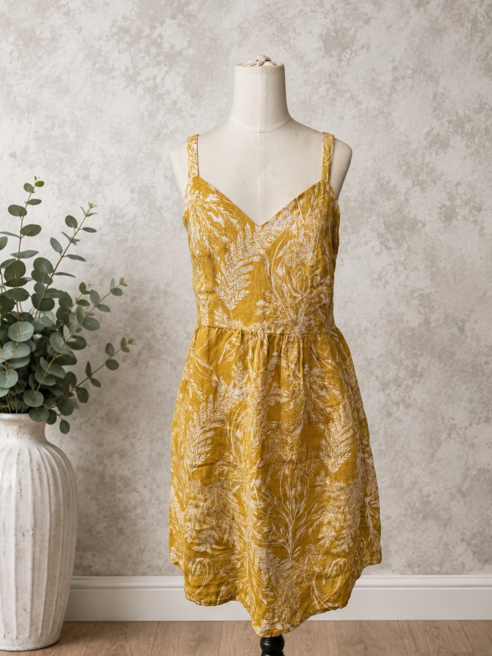 Tahari Mustard Yellow Floral Midi Dress